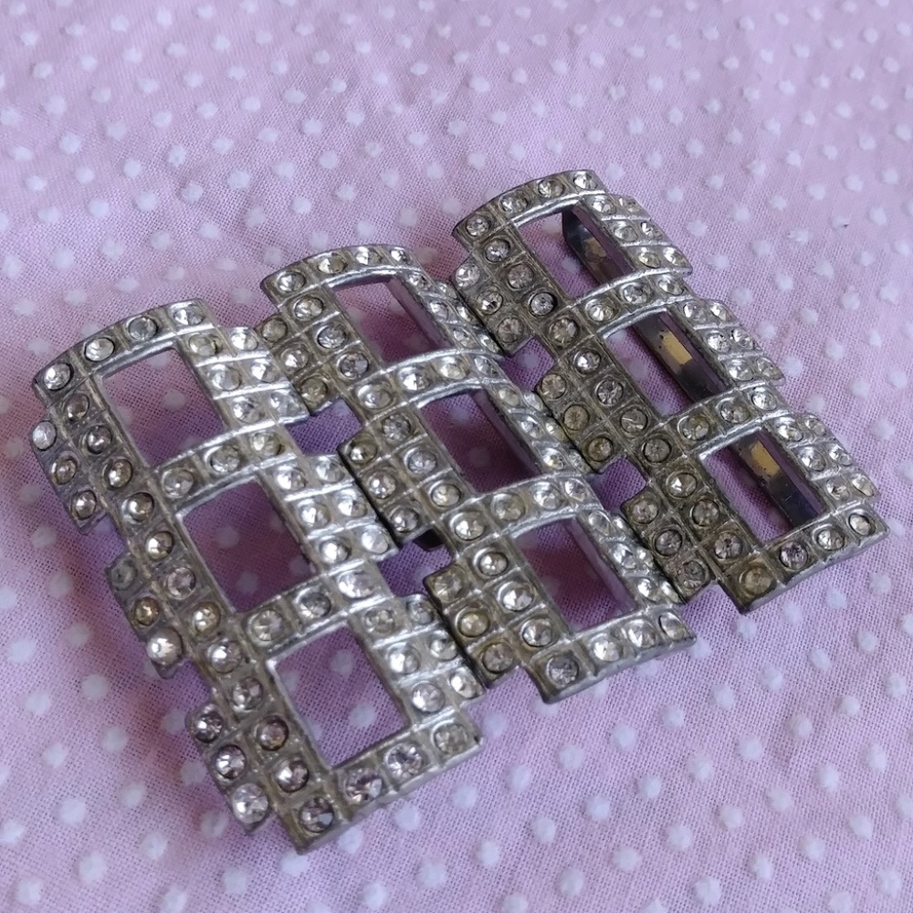 VTG 1930s Rhinestone Sash Belt Buckle